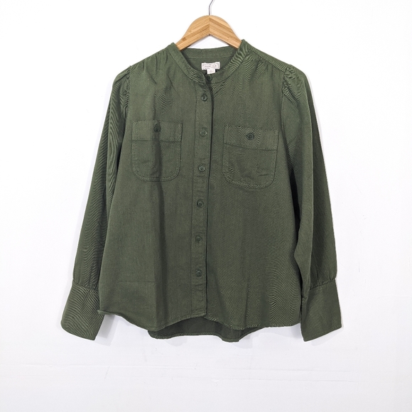 J. Crew Tops - J Crew Draped Button Down Shirt Twill Green NWT